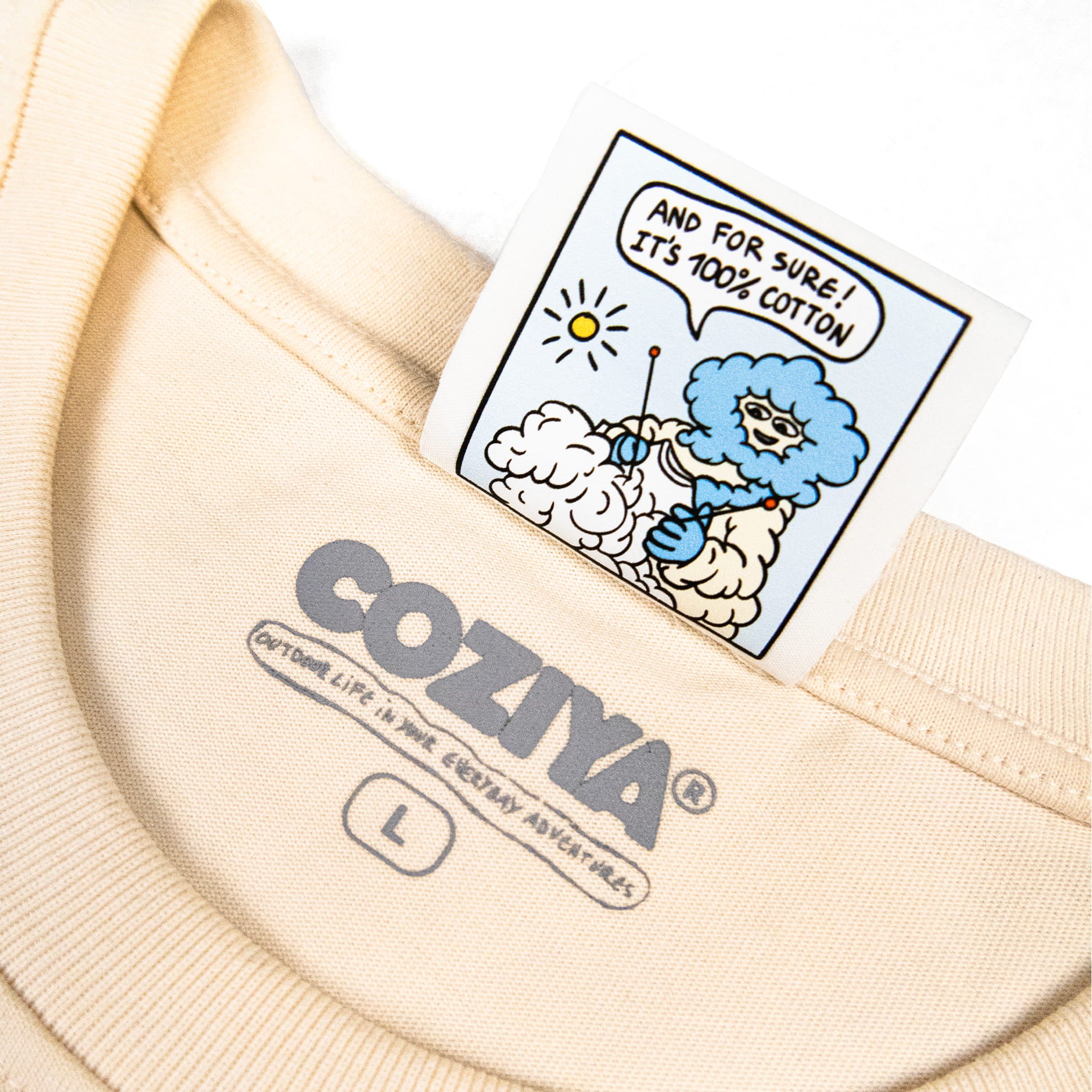 T-shirt Cloud 3D Coziya® étiquette cou BD - détail qualité couture