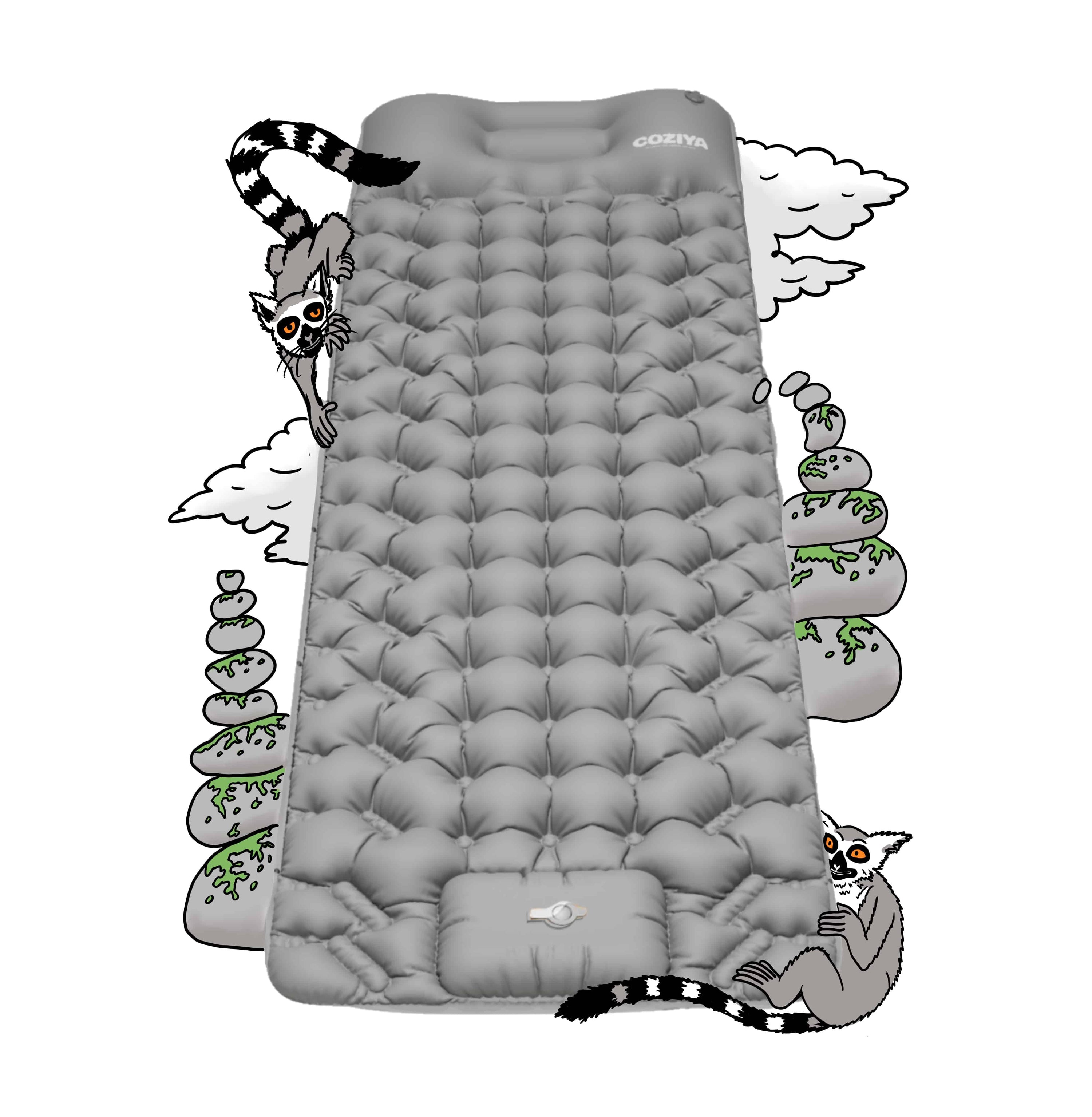 Matelas gonflable Coziya® Gris Céleste - compact comme une bouteille d'eau