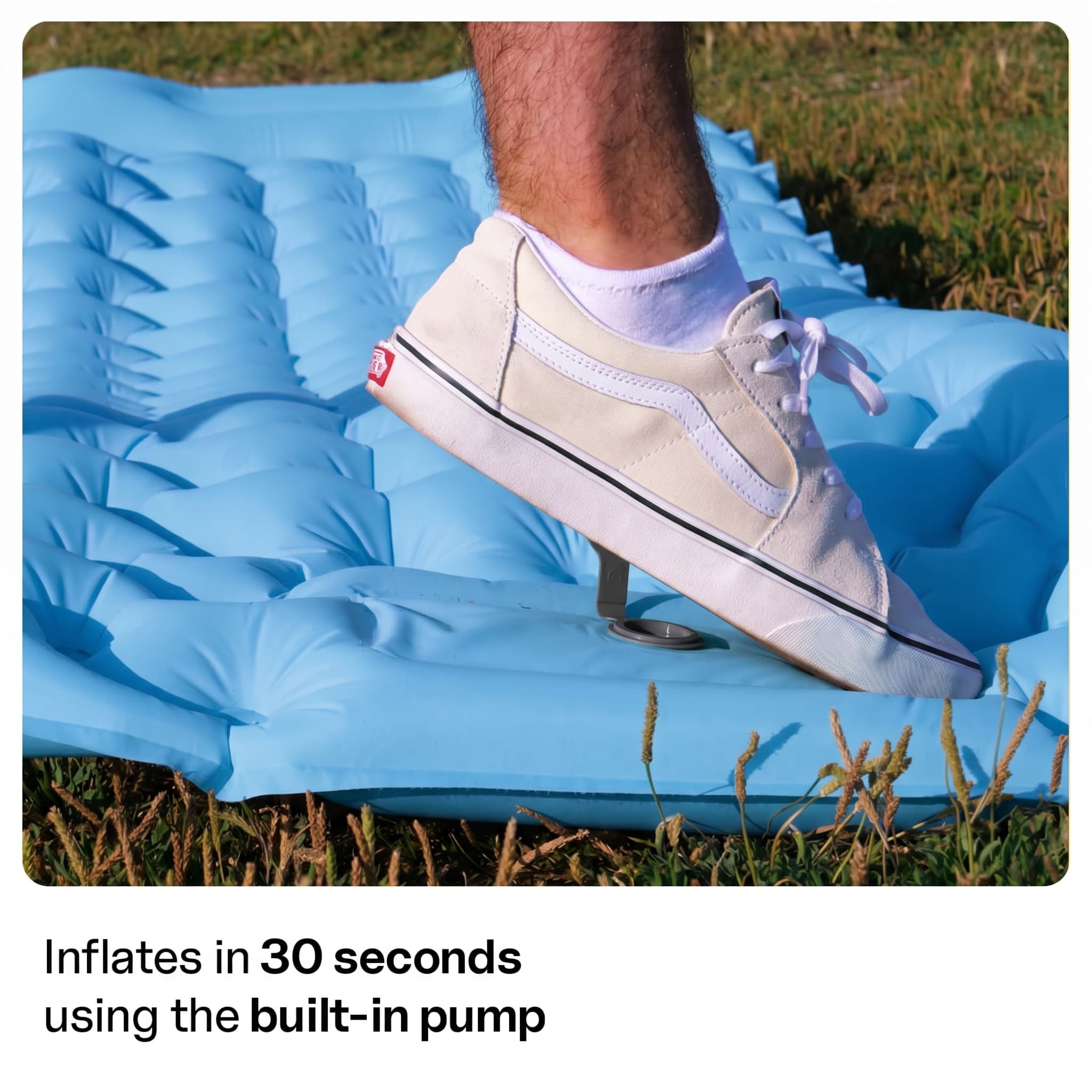 The sleeping pad coziya with built in pump to inflates in 30 seconds