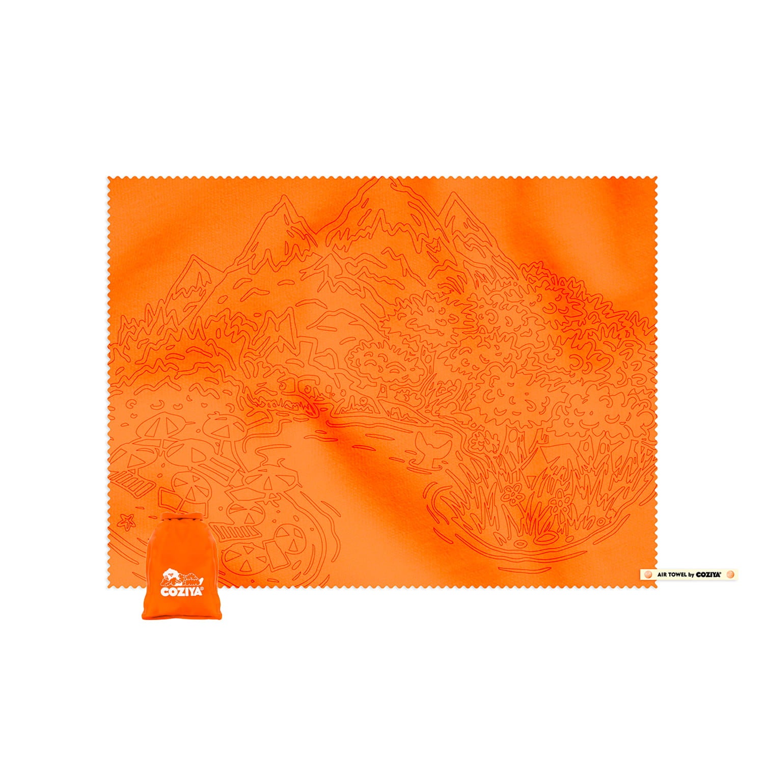 Serviette microfibre Air Towel™ Coziya® orange avec pochette imperméable