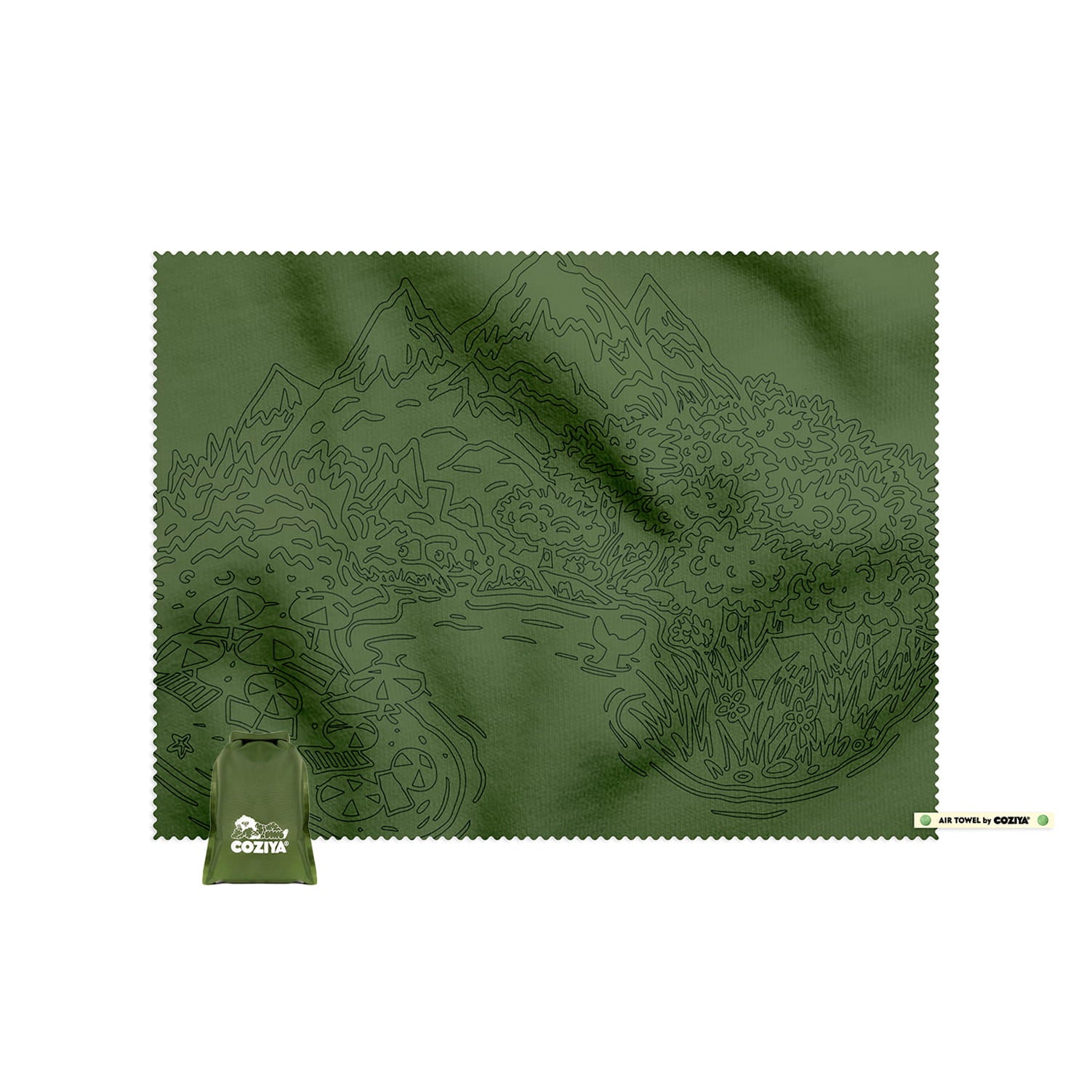 Serviette microfibre Air Towel™ Coziya® verte avec pochette imperméable