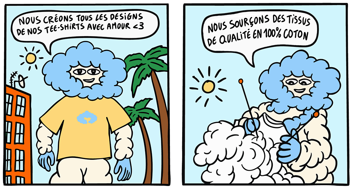 mascotte cozyboy qui présentent les T-shirts de la marque coziya