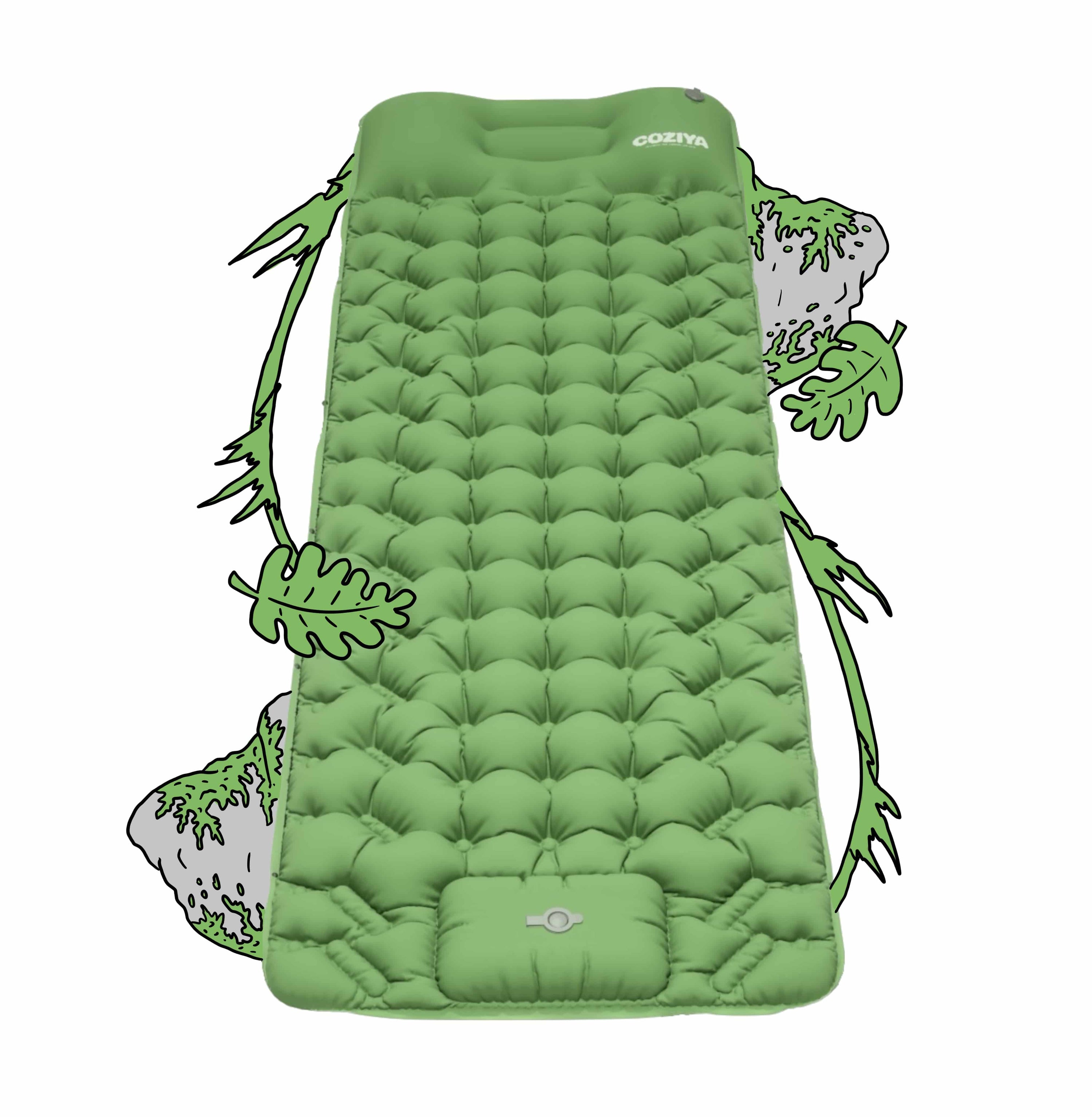 Matelas gonflable Coziya® Vert Militaire - pompe intégrée gonflage 30 secondes