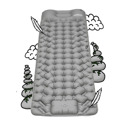 Matelas gonflable 1 personne gris qui est léger, résistant, confortable avec pompe intégrée pour camping, bivouac et plage.